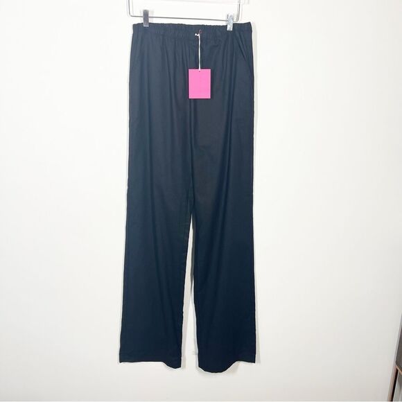 Apres June Women's Size Medium Tall NWT Black Linen Cotton Straight Leg Pants - Picture 4 of 11